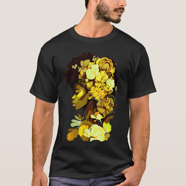 Schöne schwarze Frau Afro Queen African Art Yello T-Shirt (Vorderseite)