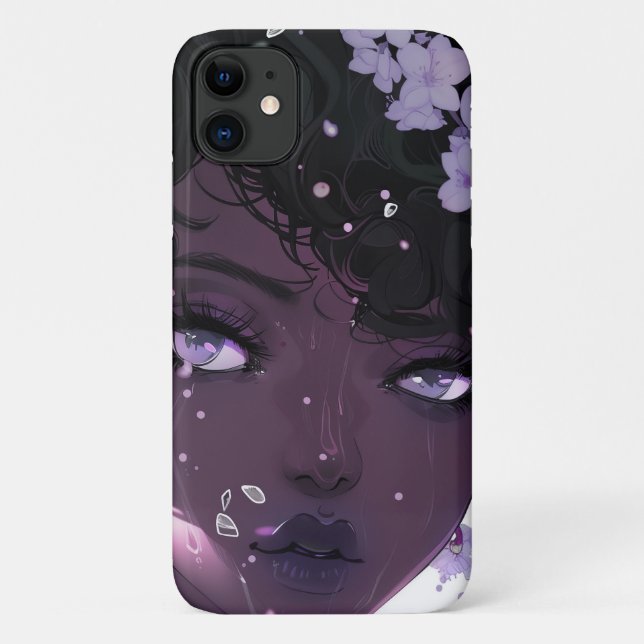 Schöne schwarze Frau mit violetten Blumen Case-Mate iPhone Hülle (Rückseite)