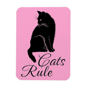 Schöne schwarze Katze mit "Cats Rule" Text Magnet