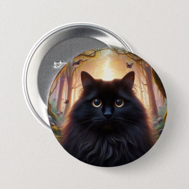Schöne schwarze Katze mit goldenen Augen Button (Vorne & Hinten)