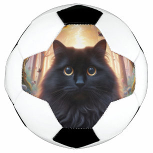Schöne schwarze Katze mit goldenen Augen Fußball
