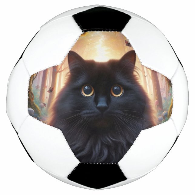 Schöne schwarze Katze mit goldenen Augen Fußball (Vorderseite)
