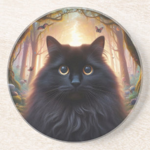 Schöne schwarze Katze mit goldenen Augen Getränkeuntersetzer