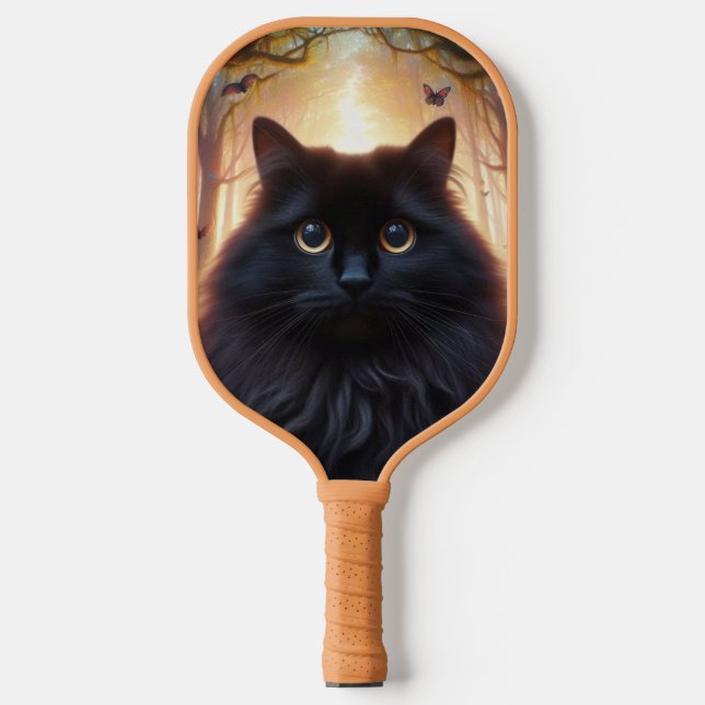 Schöne schwarze Katze mit goldenen Augen Pickleball Schläger (Vorderseite)