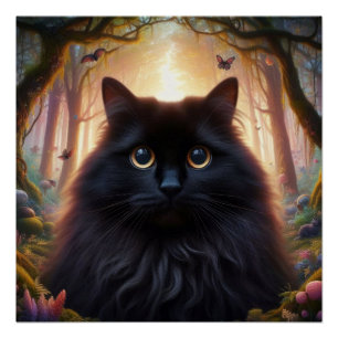 Schöne schwarze Katze mit goldenen Augen Poster