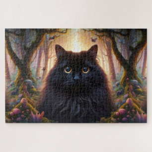 Schöne schwarze Katze mit goldenen Augen Puzzle