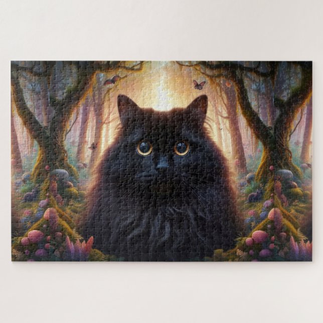 Schöne schwarze Katze mit goldenen Augen Puzzle (Horizontal)