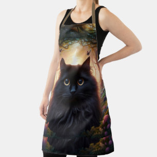 Schöne schwarze Katze mit goldenen Augen Schürze