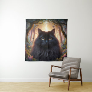 Schöne schwarze Katze mit goldenen Augen Wandteppich