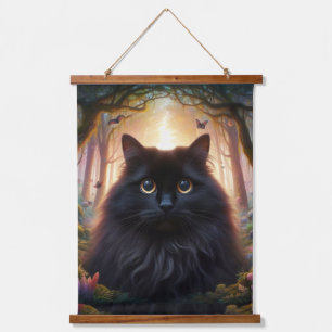 Schöne schwarze Katze mit goldenen Augen Wandteppich Mit Holzrahmen