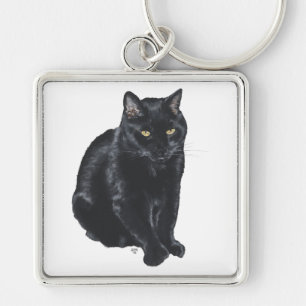 Schöne schwarze Katze Schlüsselanhänger