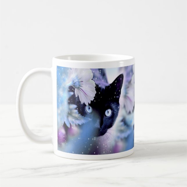 Schöne Schwarze Katzen mit Blume Kaffeetasse (Links)