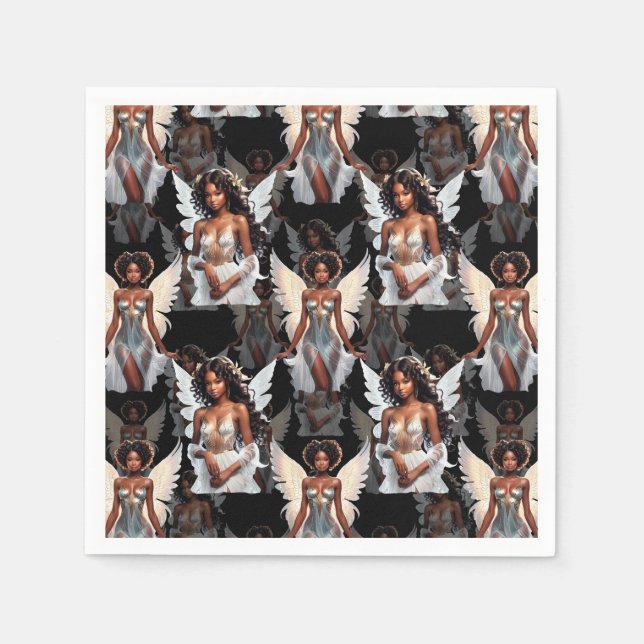 Schöne schwarze Mädchen-Engel-Musterdesign -Dunkel Serviette (Vorderseite)