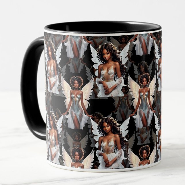 Schöne schwarze Mädchen-Engel-Musterdesign -Dunkel Tasse (Von Creator hochgeladen)
