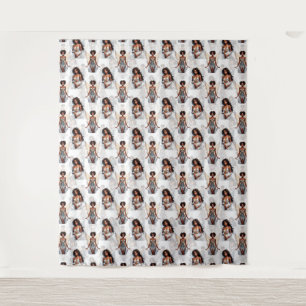 Schöne schwarze Mädchen-Engel-Musterdesign Wandteppich