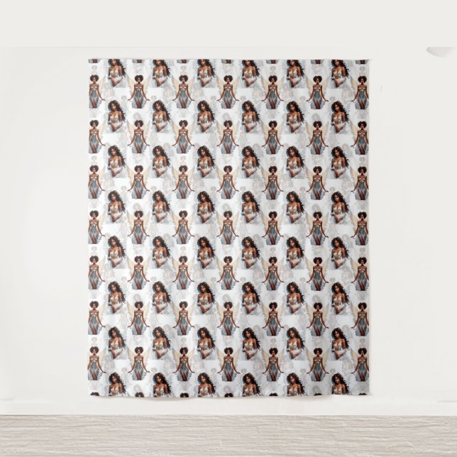 Schöne schwarze Mädchen-Engel-Musterdesign  Wandteppich (Vorderseite)