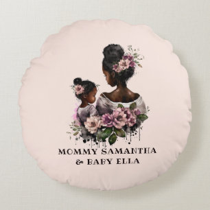 Schöne Schwarze Mama und Tochter (7) Rundes Kissen