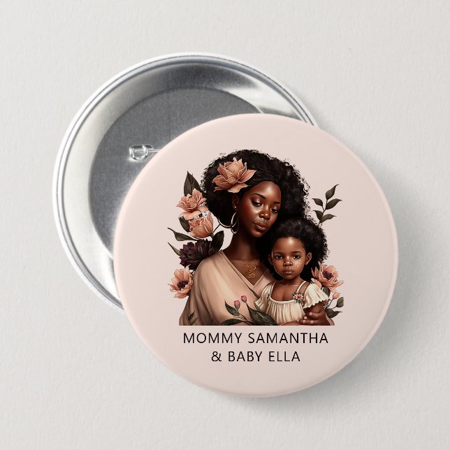 Schöne Schwarze Mama und Tochter (9) Button (Vorne & Hinten)