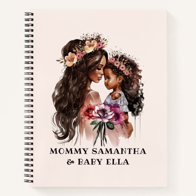 Schöne schwarze Mama und Tochter Notizbuch (Vorderseite)