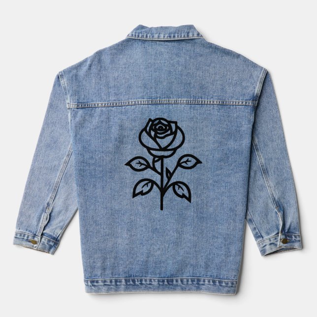 Schöne Schwarze Rose Silhouette Blume Jeansjacke (Rückseite)