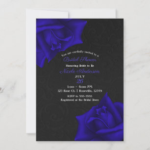 Schöne schwarze Textur blaue Rosen Brautparty Einladung