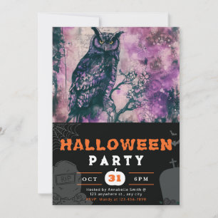 Schöne schwarze und violette Eule Schwarzes Hallow Einladung