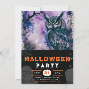 Schöne schwarze und violette Eule Schwarzes Hallow Einladung