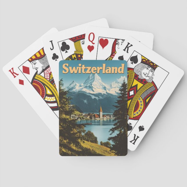 Schöne Schweiz Schweizer Alpen Landschaftliche Ber Spielkarten (Rückseite)