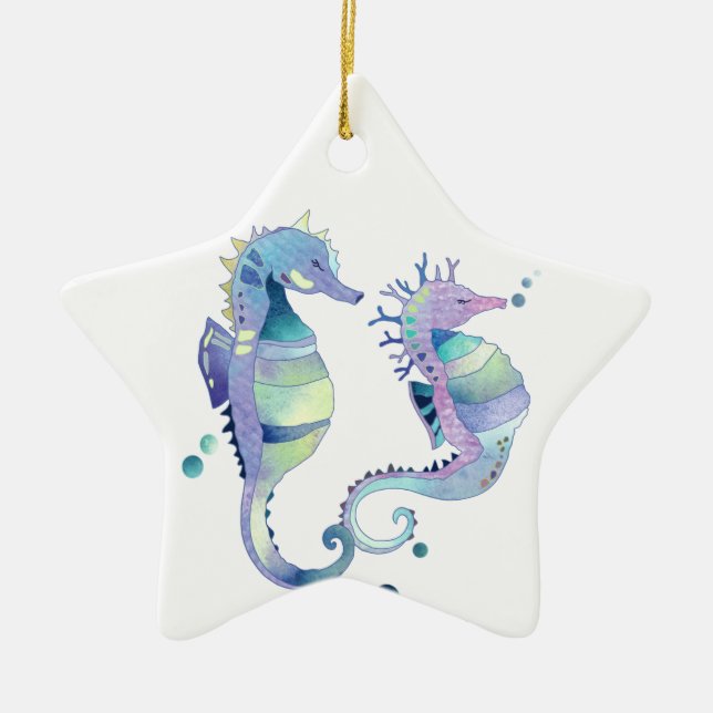 Schöne Seepferde Tierschmuck Keramikornament (Vorne)