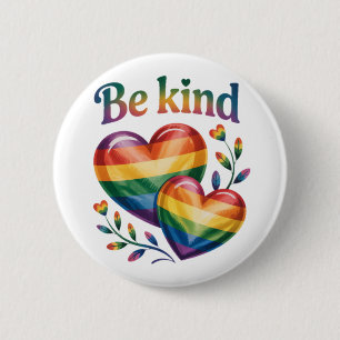 Schöne Sei Freundlich Elegante Regenbogen-Herzen Button