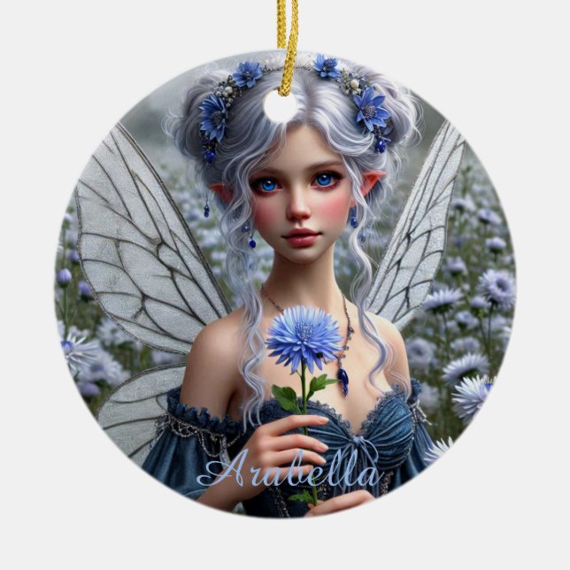 Schöne September Fairy in Asters Keramik Ornament (Vorne)