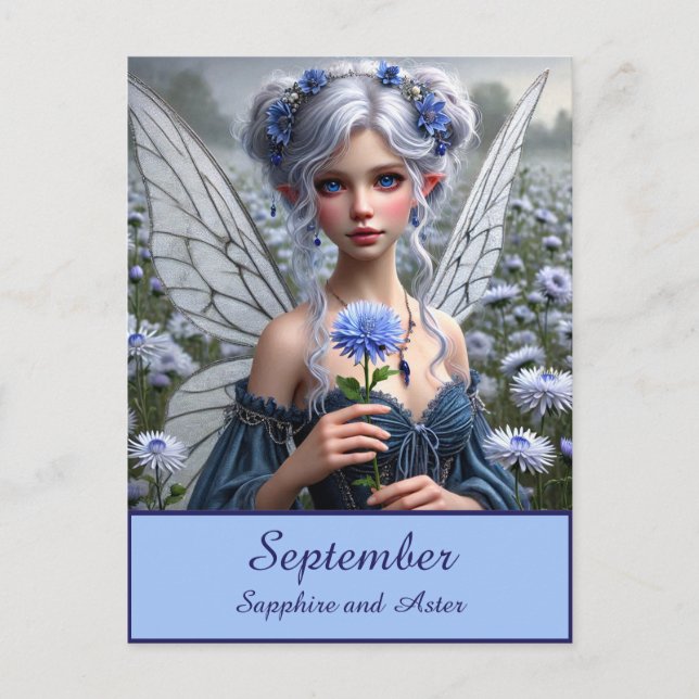 Schöne September Fairy in Asters Postkarte (Vorderseite)