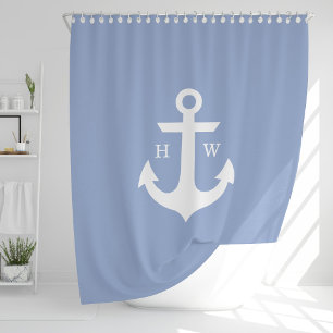 Schöne Serenity Blue Anchor Monogram Duschvorhang