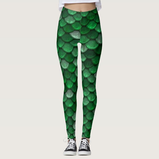 Schöne Shiny Green Mermaid Scales Leggings (Vorderseite)