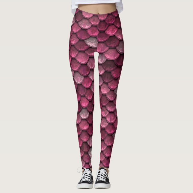 Schöne Shiny Red Mermaid Scales Leggings (Vorderseite)