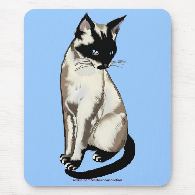 Schöne siamesische Katze Cartoon Kunst, Dichtung u Mousepad (Vorne)