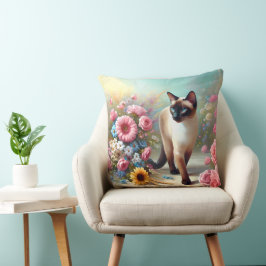 Schöne siamesische Katze und Blume Kissen
