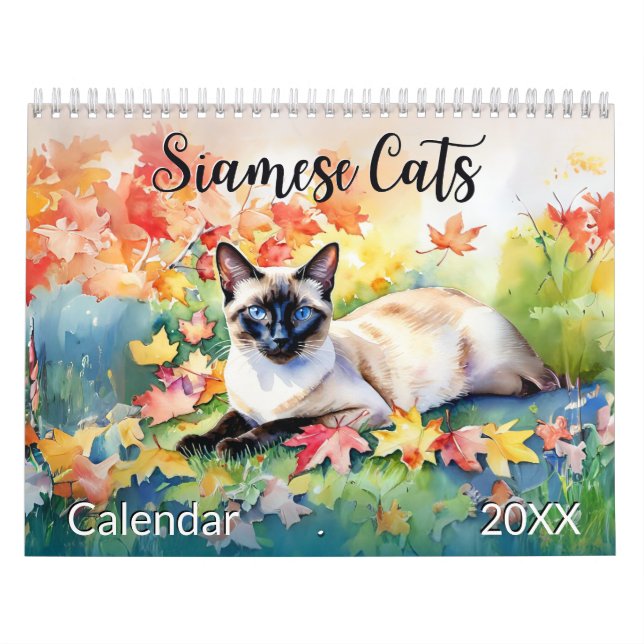 Schöne siamesische Katzen Pet Lover Wasserfarbe Ti Kalender (Titelbild)
