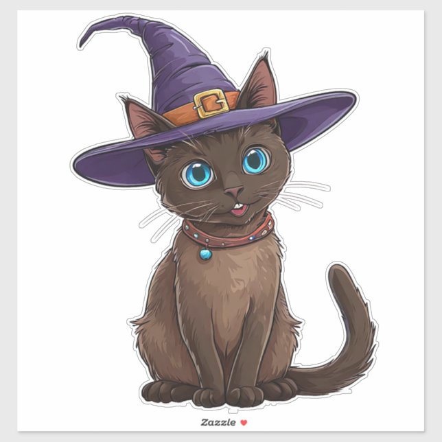 Schöne Siamkatze in Hexenhut Aufkleber (Blatt)