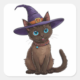 Schöne Siamkatze in Hexenhut Quadratischer Aufkleber