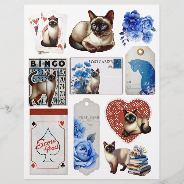 Schöne Siamkatze Vintag Ephemera (Vorderseite)