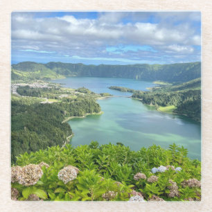 Schöne Sicht auf Sete Cidades Caldera, Azoren Glasuntersetzer