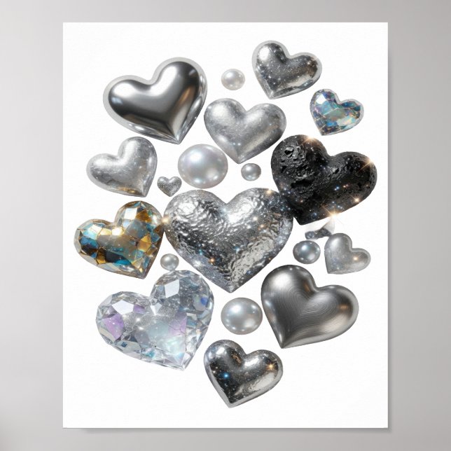 Schöne Silber-HERZEN-UND-STERNE-Design Poster (Vorne)