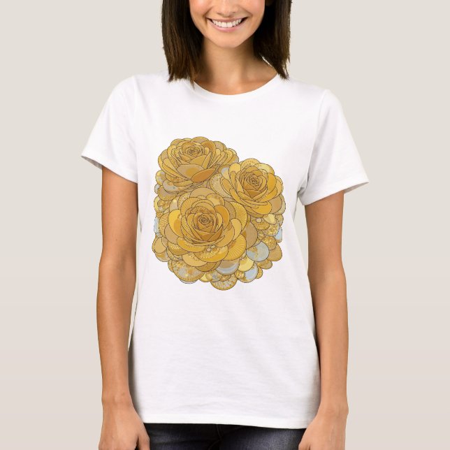 Schöne silberne GOLDENE ROSEN Modedesign T-Shirt (Vorderseite)