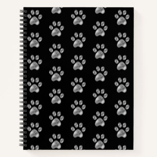 Schöne silberne Pfoten auf Schwarz Notizbuch