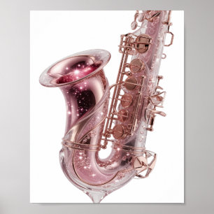 Schöne silberne PINK SAXOPHONE Benutzerdefiniertes Poster