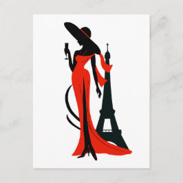 Schöne Silhouette der jungen Frau mit Weinglas Postkarte