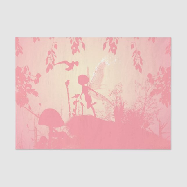 Schöne Silhouette in Rosa mit Vögeln Seidenpapier (Vorderseite)