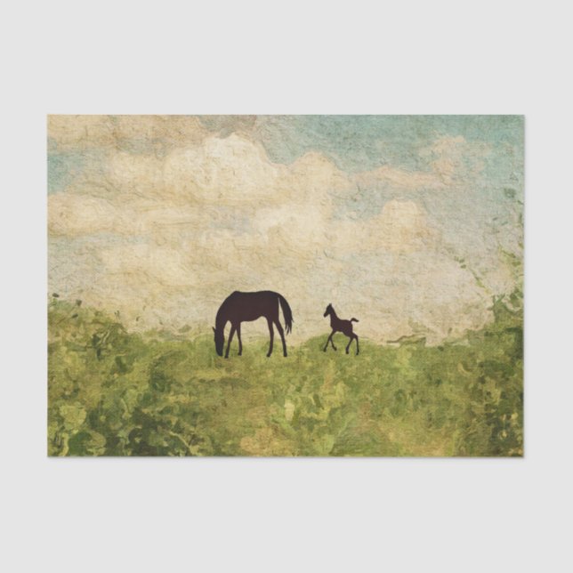 Schöne Silhouette Mare and Foal Horse Seidenpapier (Vorderseite)