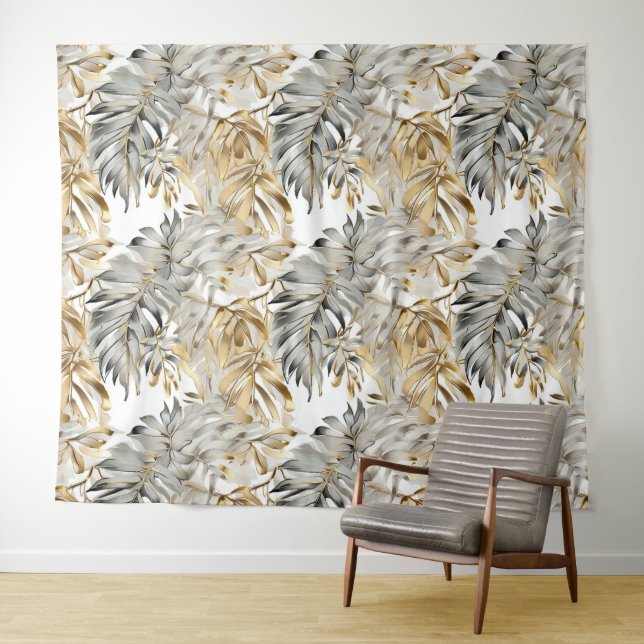 Schöne Silver Gold Palm Blätter Wandteppich (Beispiel (Horizontal))